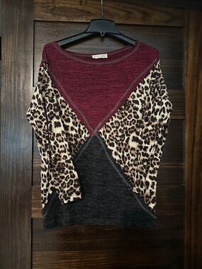 Modern Soul Colorblock Leopard Print Top in Burgundy, Black, and Tan